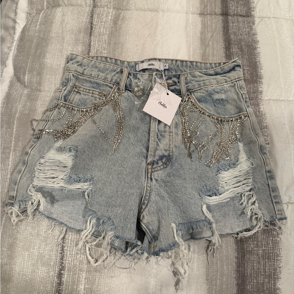 Adika Light Blue Embellished Jean Shorts - Picture 1 of 2